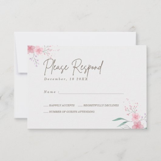 Eenvoudige bloem elegante bruiloft RSVP kaartje (Voorkant)