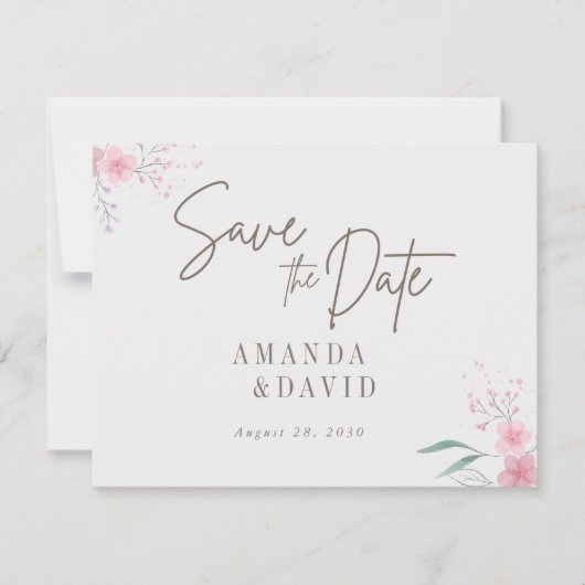 Eenvoudige bloem elegante bruiloft Save the date (Voorkant)