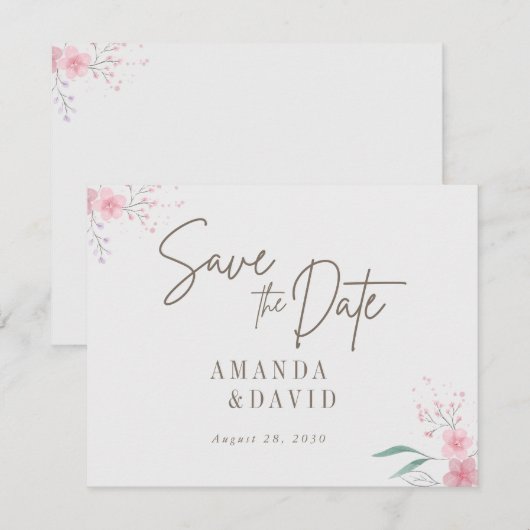 Eenvoudige bloem elegante bruiloft Save the date (Voorkant / Achterkant)