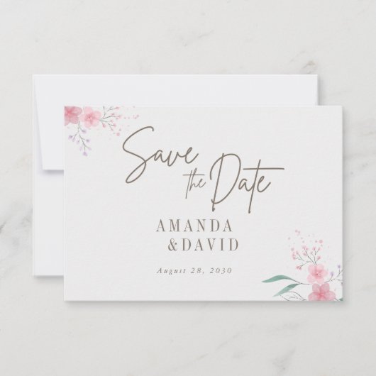 Eenvoudige bloem elegante bruiloft Save the date (Voorkant)