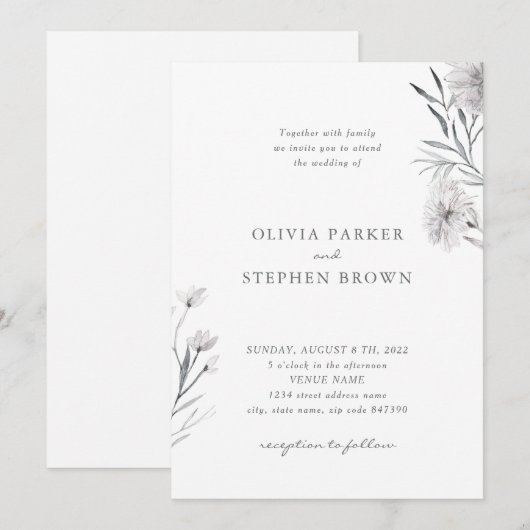 Eenvoudige bloem. Grijs Wit Mooie bruiloft Kaart (Voorkant / Achterkant)
