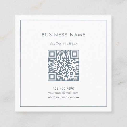 Eenvoudige Bloem Lijst Dusty Blue QR Code Dank u Vierkante Visitekaartje (Achterkant)