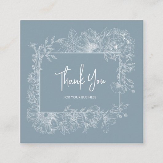 Eenvoudige Bloem Lijst Dusty Blue QR Code Dank u Vierkante Visitekaartje (Voorkant)