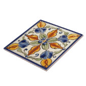 Eenvoudige Bloem Mediterraan Blauw Cream Bloemen Tegeltje (Zijkant)