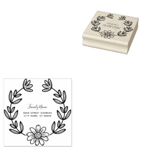 Eenvoudige Bloem Retour Adres Rubber Stamp Rubberstempel