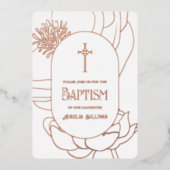 Eenvoudige bloem Roze Goud Witte Doop Folie Folie Uitnodiging (Voorkant)