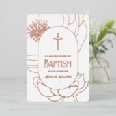 Eenvoudige bloem Roze Goud Witte Doop Folie Folie Uitnodiging (Staand Voorkant)