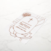 Eenvoudige bloem Roze Goud Witte Doop Folie Folie Uitnodiging (Gedraaid)