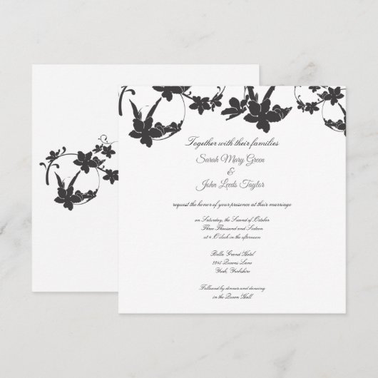 Eenvoudige bloem silhouet bruiloft uitnodiging|Vie Kaart (Voorkant / Achterkant)
