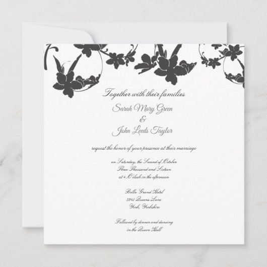 Eenvoudige bloem silhouet bruiloft uitnodiging|Vie Kaart (Voorkant)