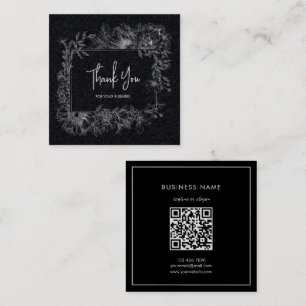 Eenvoudige Bloem Wit Zwart Papier QR Code Dank u Vierkante Visitekaartje