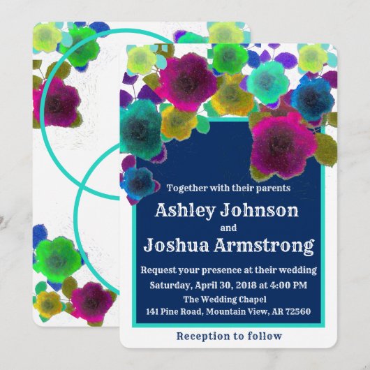 eenvoudige bloemcascade - hedendaagse bruiloft kaart (Voorkant / Achterkant)