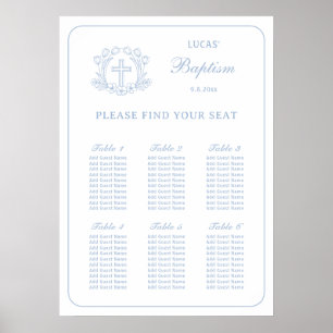 Eenvoudige Bloemen Blauw Kruis Doop Zitting Grafie Poster