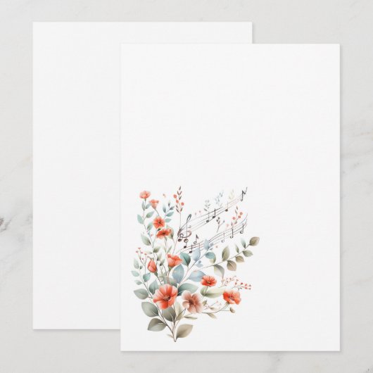 Eenvoudige bloemen en muzieknoten Blanco  Kaart (Voorkant / Achterkant)