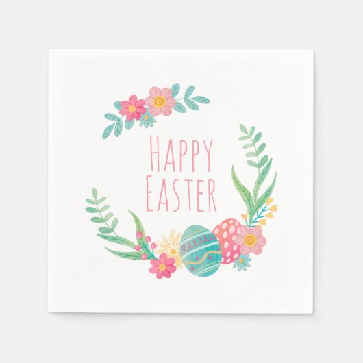 Eenvoudige Bloemen Gelukkig Pasen | Papieren Serve Servet (Voorkant)