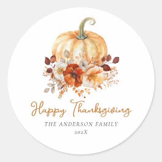 Eenvoudige Bloemen Happy Thanksgiving Ronde Sticker (Voorkant)