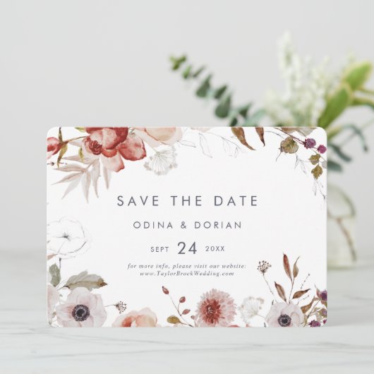 Eenvoudige bloemen horizontaal save the date (Staand voorkant)