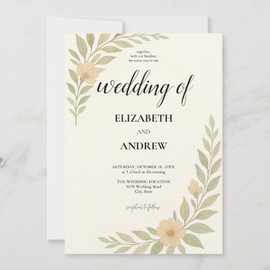 Eenvoudige Bloemen Huwelijksuitnodiging Kaart (Voorkant)