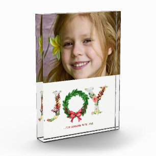 Eenvoudige Bloemen Kerstkrans Joy Script Custom Fotoblokken