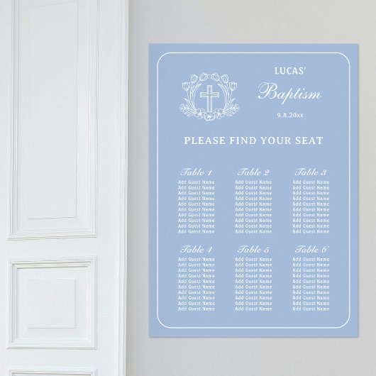 Eenvoudige Bloemen Kruis op Blauwe Doop Zitting Gr Poster