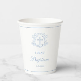 Eenvoudige Bloemen Licht Blauw Kruis Doop Papieren Bekers