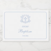 Eenvoudige Bloemen Licht Blauw Kruis Doop Sparkling Wijnetiket (Enkel label)