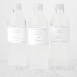 Eenvoudige Bloemen Licht Blauw Kruis Doop Waterfles Etiket