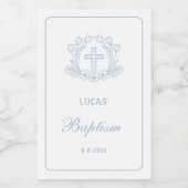 Eenvoudige Bloemen Licht Blauw Kruis Doop Wijn Etiket (Enkel label)