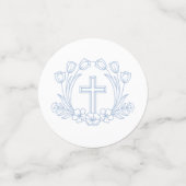 Eenvoudige Bloemen Licht Blauw Kruis Dooptafel Confetti (Kleine voorkant)