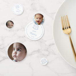 Eenvoudige Bloemen Licht Blauw Kruis Dooptafel Confetti