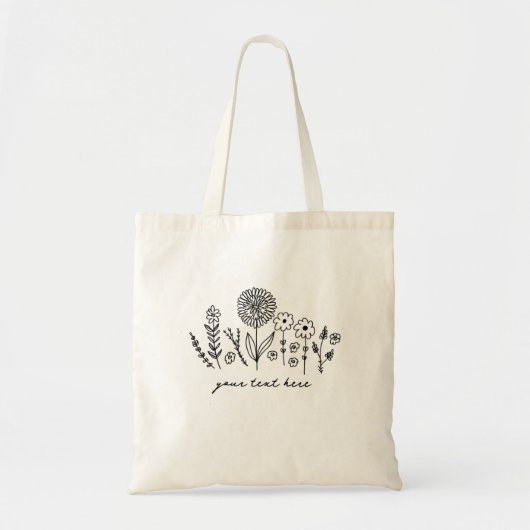 Eenvoudige bloemen lijn kunst aangepaste boodschap tote bag (Voorkant)
