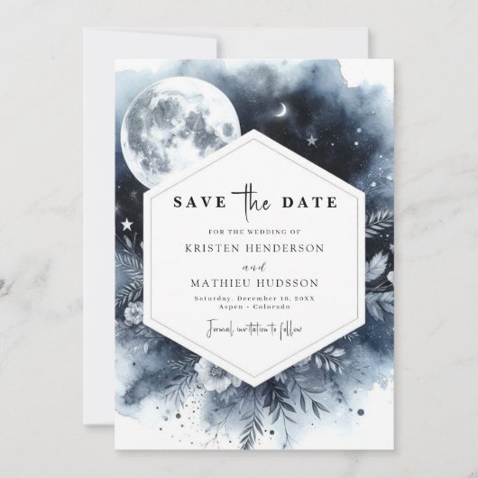 Eenvoudige Bloemen Maanverlichte bruiloft Save The Date (Voorkant)