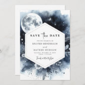 Eenvoudige Bloemen Maanverlichte bruiloft Save The Date (Voorkant / Achterkant)
