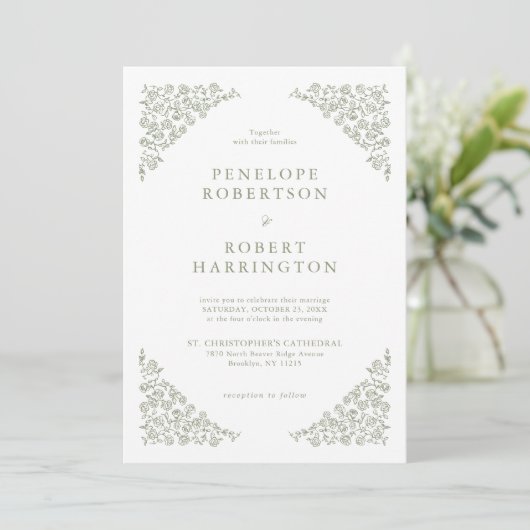 Eenvoudige Bloemen Minimalistische Sage Groene Fot Kaart (Staand voorkant)