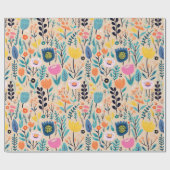 Eenvoudige Bloemen Moderne Folk Art Illustratie Cadeaupapier (Vlak)