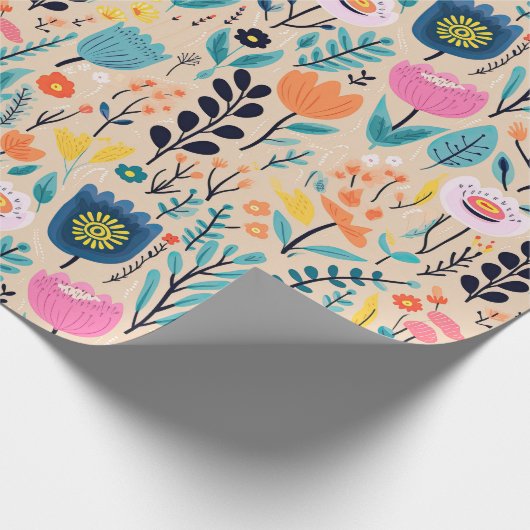 Eenvoudige Bloemen Moderne Folk Art Illustratie Cadeaupapier (Hoek)