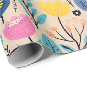 Eenvoudige Bloemen Moderne Folk Art Illustratie Cadeaupapier (Rol Hoek)