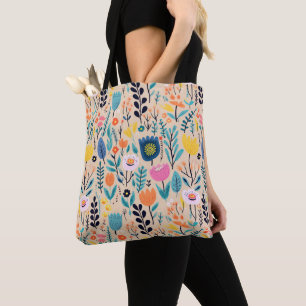 Eenvoudige Bloemen Moderne Folk Art Illustratie Tote Bag