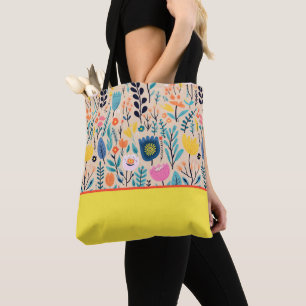 Eenvoudige Bloemen Moderne Volkskunst, Kleurenblok Tote Bag