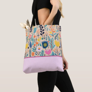 Eenvoudige Bloemen Moderne Volkskunst, Kleurenblok Tote Bag