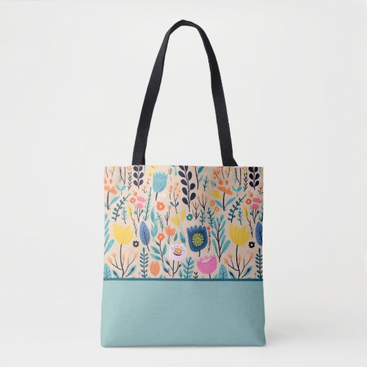 Eenvoudige Bloemen Moderne Volkskunst, Kleurenblok Tote Bag (Voorkant)