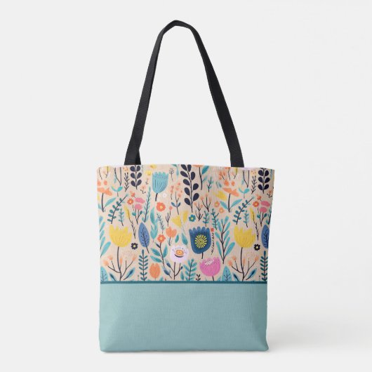 Eenvoudige Bloemen Moderne Volkskunst, Kleurenblok Tote Bag (Achterkant)