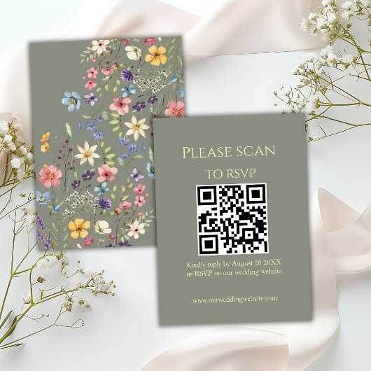 Eenvoudige Bloemen Moderne Wijze QR Code & RSVP Hu Informatiekaartje