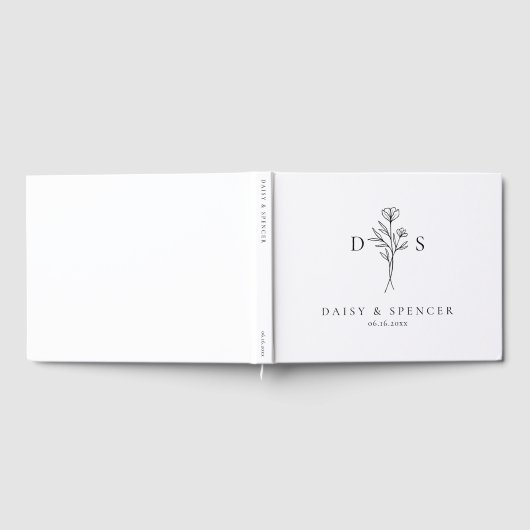 Eenvoudige Bloemen Monogram bruiloft gastenboek (Volledig)