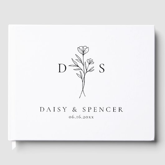 Eenvoudige Bloemen Monogram bruiloft gastenboek (Voorkant)