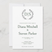 Eenvoudige Bloemen Monogram Krans Initialen Trouwe Kaart (Voorkant)