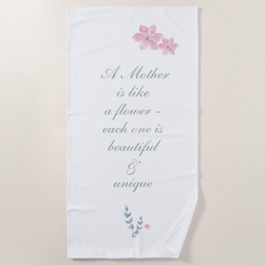 Eenvoudige Bloemen Mooie Moeder Quote Strandlaken (Voorkant)