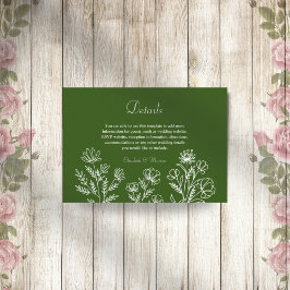Eenvoudige bloemen olijfgroene bruiloft behuizing informatiekaartje