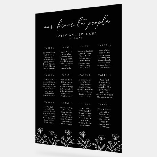 Eenvoudige Bloemen Omtrek Zwart Acryl Zitting Graf Acryl Bord (Hoek)