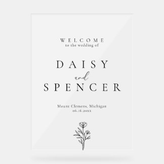 Eenvoudige Bloemen Outline Huwelijk Welkom Frosted Acryl Bord